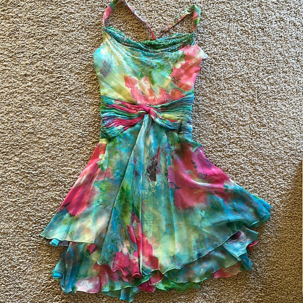 Diane Freis hand beaded silk, watercolor dress.